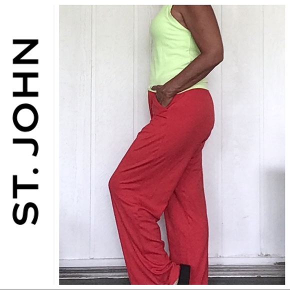 ST. JOHN SPA RED JERSEY KNIT LOUNGE PANTS SIZE MEDIUM - Picture 2 of 8
